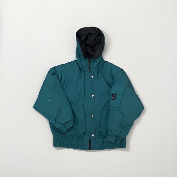 RARE VTG London Fog Puffer Jacket Men’s L 80s 90s Green Aztec Lining Coat - Picture 1 of 11